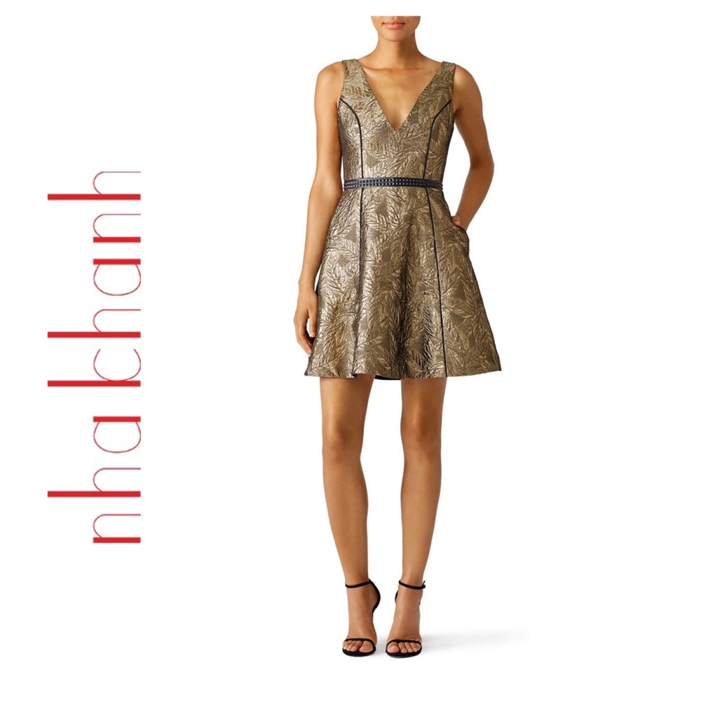 Nah Khanh Gold Metallic Gabriela Dress EUC sz 4